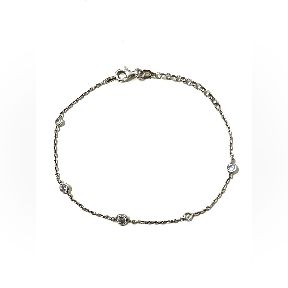 Sterling Silver 925 CZ Station Bracelet 8.25”